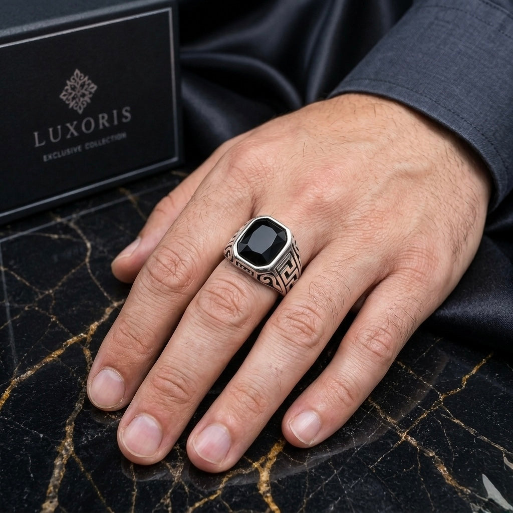 Premium Black/Silver Stone Ring