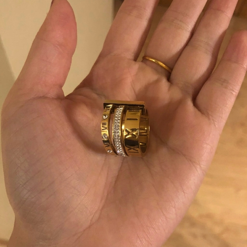 3 Tire Luxury Roman Numeral Crystal Ring
