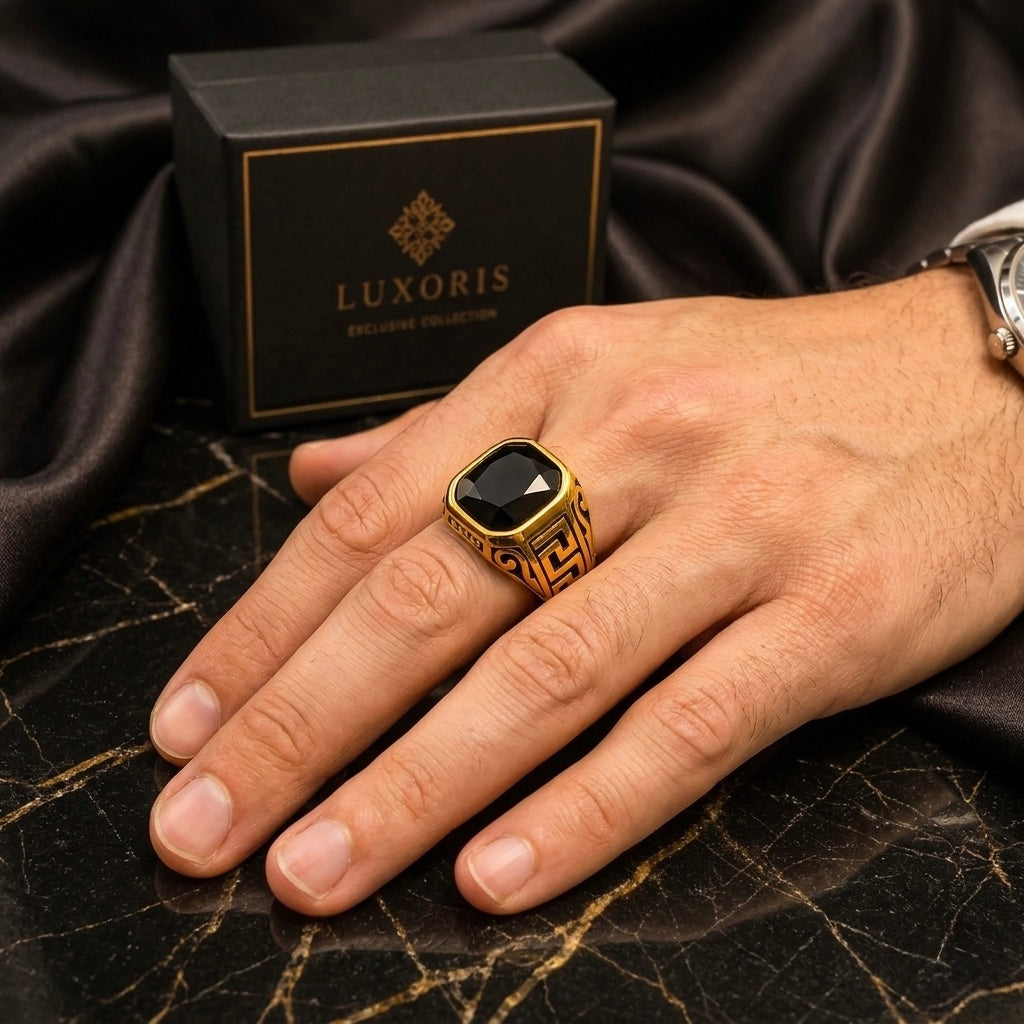 Premium Black/Silver Stone Ring