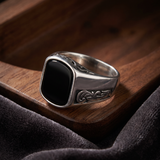 Black Stone Silver Men’s Ring