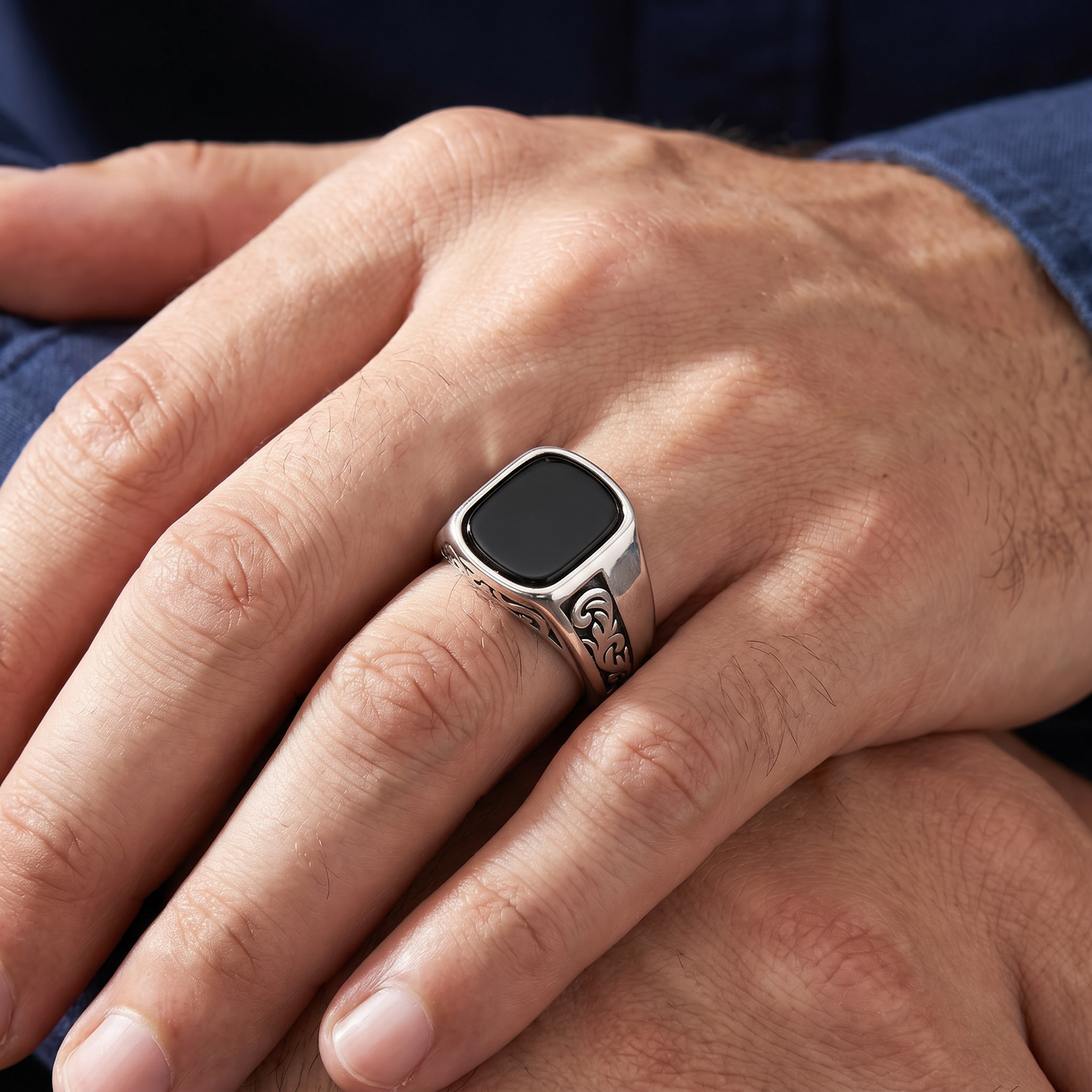 Black Stone Silver Men’s Ring