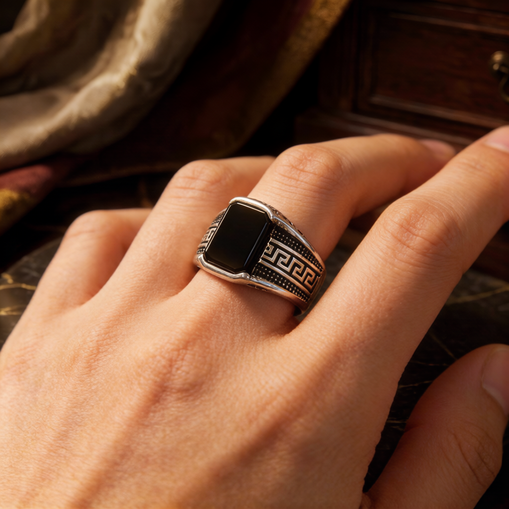 Greek Men,s Black Ring