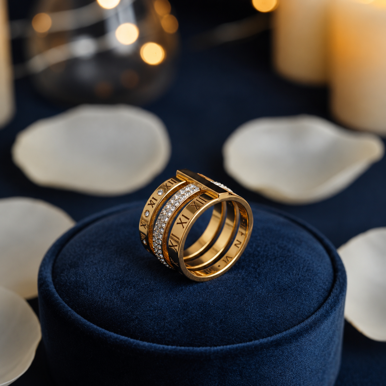 3 Tire Luxury Roman Numeral Crystal Ring