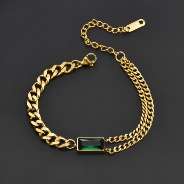 18k Gold Plating Emerald Groove Bracelet stainless steel for womens gold ,Green diamond - Image 10