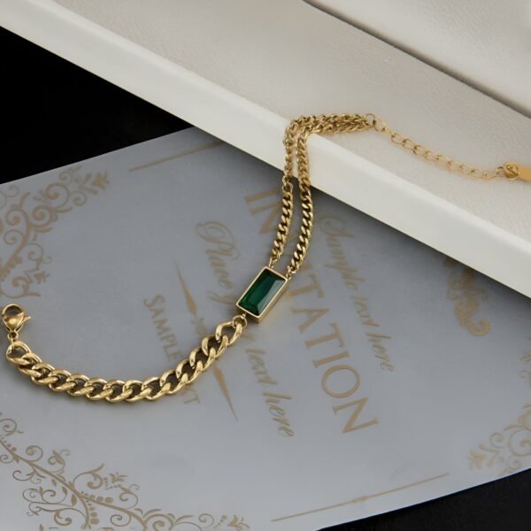 18k Gold Plating Emerald Groove Bracelet stainless steel for womens gold ,Green diamond - Image 2