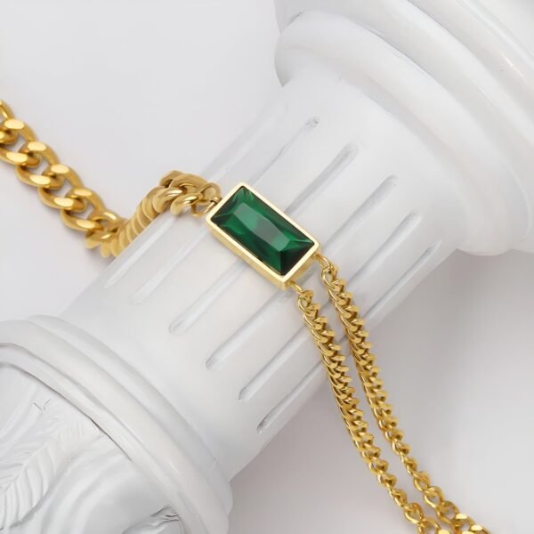 18k Gold Plating Emerald Groove Bracelet stainless steel for womens gold ,Green diamond - Image 3