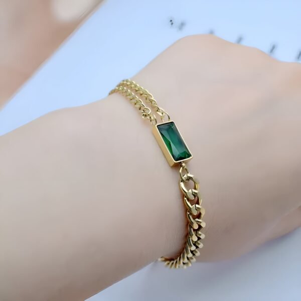 18k Gold Plating Emerald Groove Bracelet stainless steel for womens gold ,Green diamond - Image 4