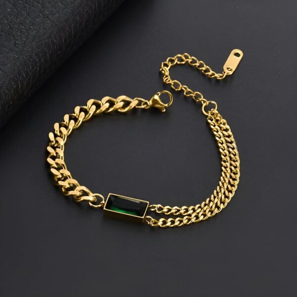 18k Gold Plating Emerald Groove Bracelet stainless steel for womens gold ,Green diamond - Image 11