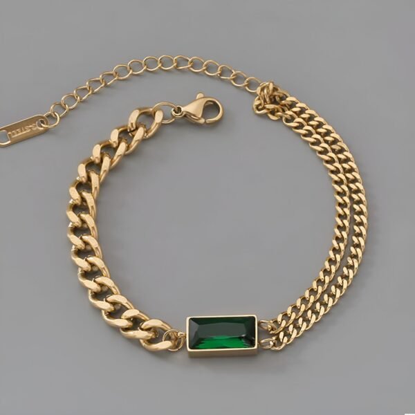 18k Gold Plating Emerald Groove Bracelet stainless steel for womens gold ,Green diamond - Image 12