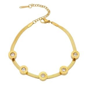golden roman 5 stones crystal charm bracelet for womens...