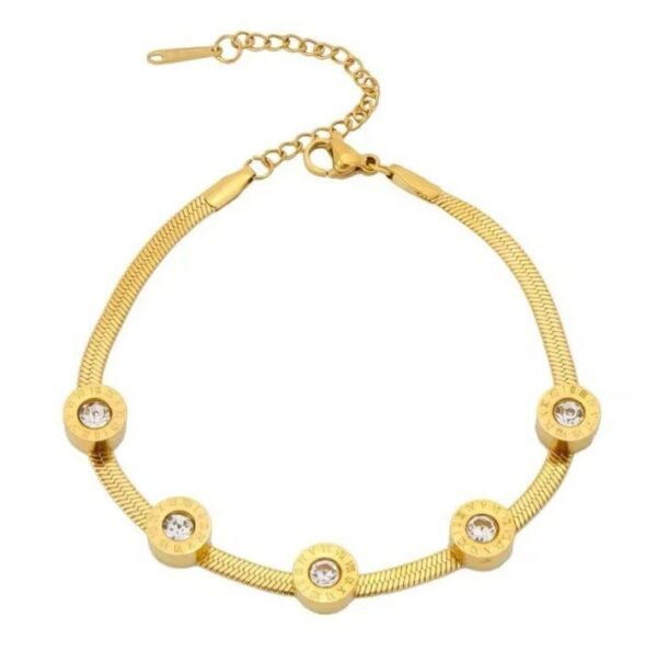 golden roman 5 stones crystal charm bracelet for womens...