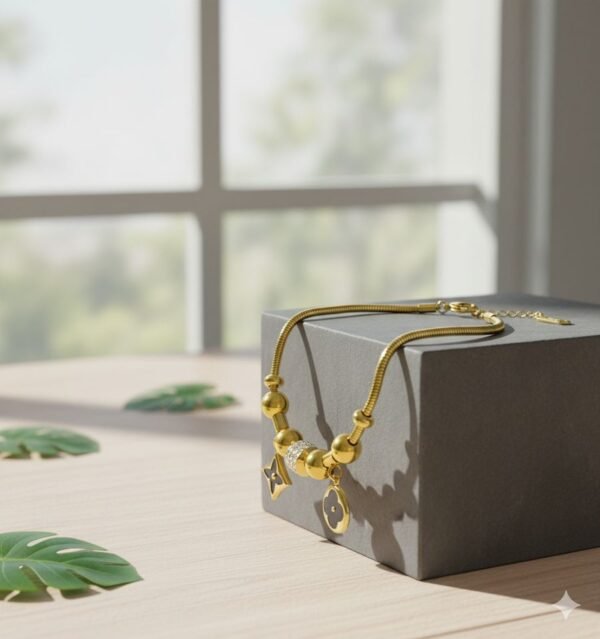 24k gold chain black clovie bracelet